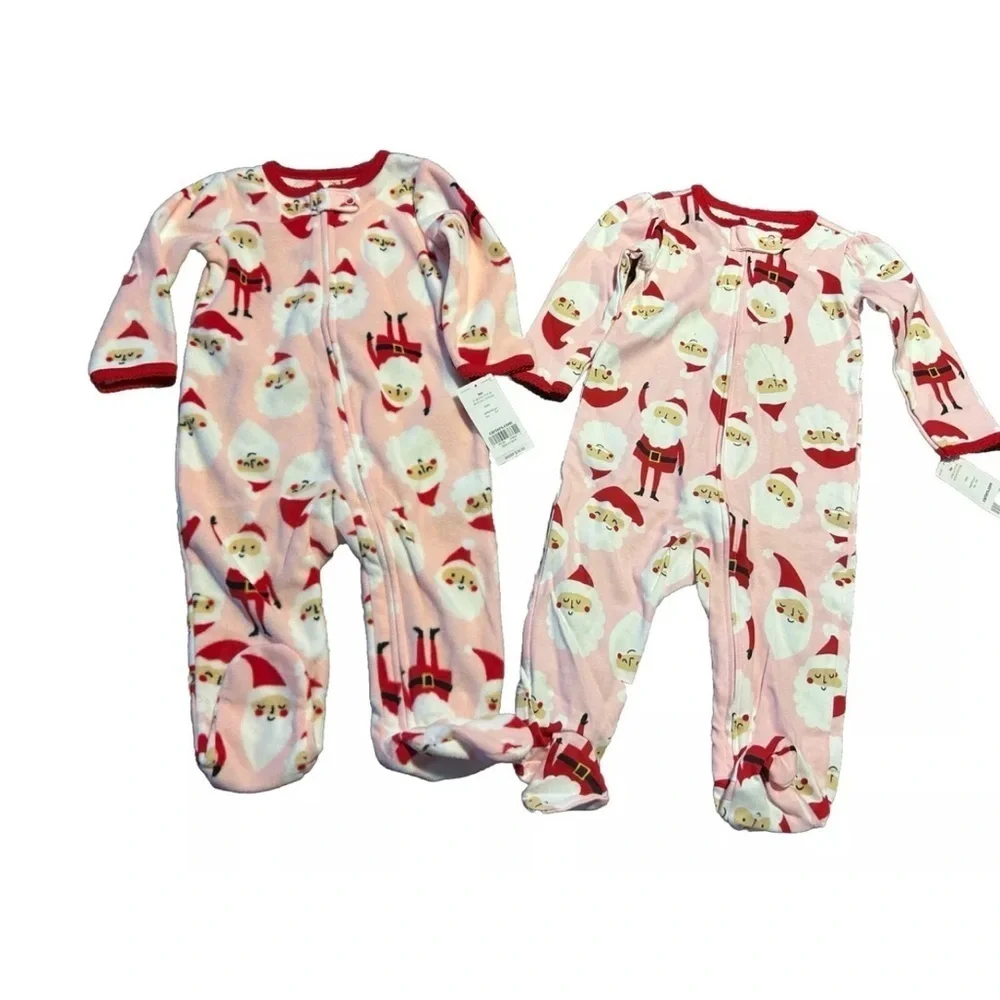 Carter's santa Christmas pajamas Footed Coverall baby girl 9M bundle holiday NWT